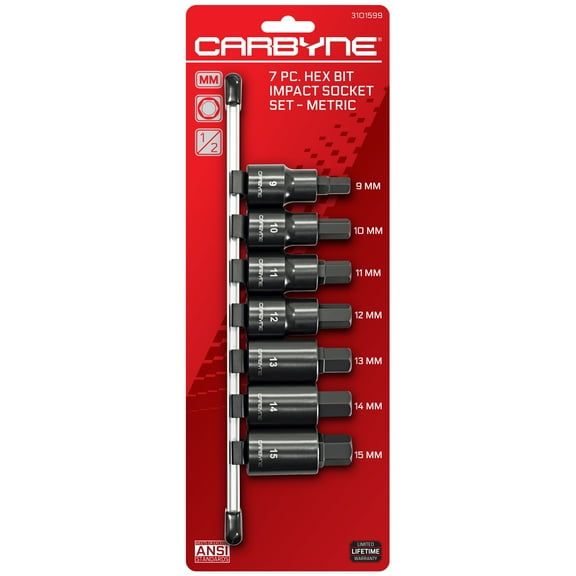 CARBYNE 7 Pc. Metric Hex Bit Impact Socket Set S2 Steel Bits | 1/2" Drive, 9mm to 15mm Hex From a Family-Run Tool Company Based in the U.S.A.