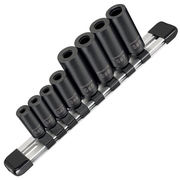 Carbyne 8-Piece Tap Socket Set, Cam Retention Mechanical Grip, Fits M1.5 to M14, #1 to 1/2 in. and 1/8 in. NPT, 1/4 and 3/8 in. Drive