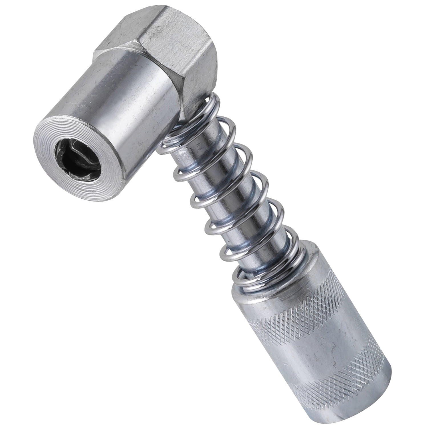 Carbyne 90 Degree Grease Gun Coupler, Right Angle Grease Fitting Adapter, 1/8 in. NPT, Heavy Duty Steel 3-Jaw, Ball Check Valve, for Zerk Fittings