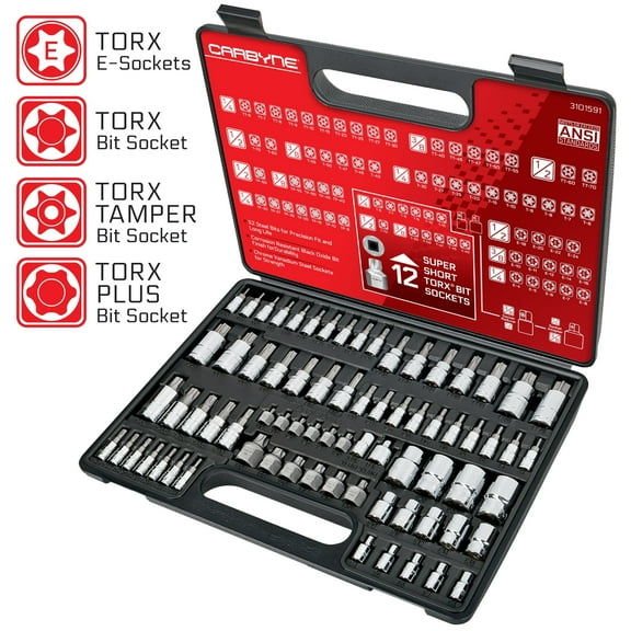 CARBYNE Master Torx Bit Socket Set & Torx External Socket Set, 74 Piece | S2 Steel Bits, CrV Sockets | 1/4-inch, 3/8-inch & 1/2-inch Drive