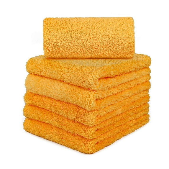CARCAREZ Edgeless Microfiber Towels, Professional 70/30 Blend 450 GSM Dual-Pile Super Plush Microfiber Auto Detailing Towel, 16x16 inch, Pack of 6 (Orange))