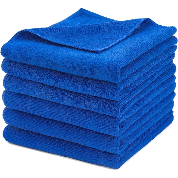 CARCAREZ Premium Microfiber Detailing Towels, 340 GSM Lint Free Car Buffing Waxing Polishing Drying Towels (6, Blue, 16x16 Inch)