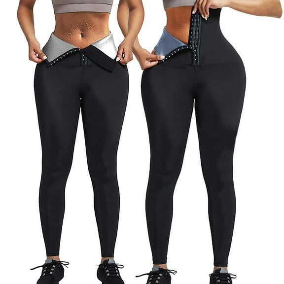 CARCOS 2 Packs Sauna Sweat Shapewear Pants High Waisted Corset Leggings for Women Thermo Workout Suit Weight Loss Leggings Blue/Silver,Large