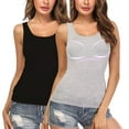 thumbnail image 1 of CARCOS 2 Packs Womens Tank Tops with Built in Shelf Bra Plus Size Basic Stretchy Padded Camisole Casual Layering Tanks Undershirt Black-Gray S, 1 of 6
