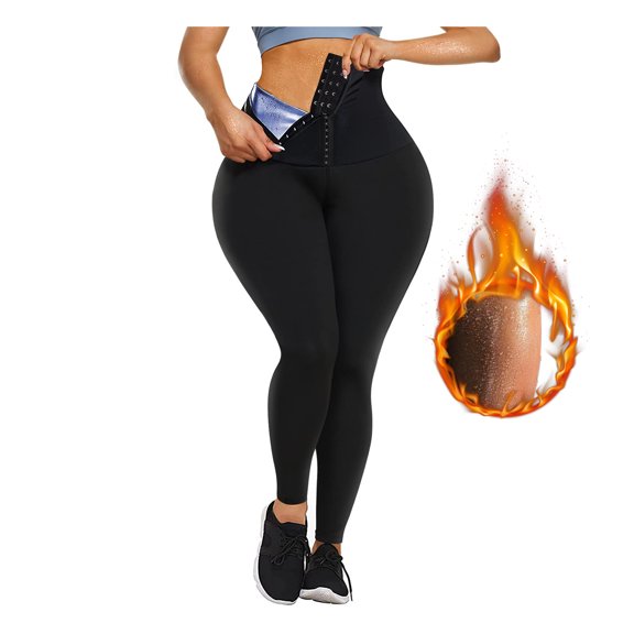 CARCOS Sauna Sweat Shapewear Pants High Waisted Corset Leggings for Women Thermo Workout Suit Weight Loss Leggings Blue,Large