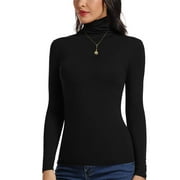 CARCOS Women Mock Turtleneck Half Sleeve Cute Plain Tee Shirt Slim Fitted Top Black,Medium