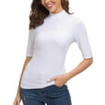 thumbnail image 1 of CARCOS Women Mock Turtleneck Half Sleeve Cute Plain Tee Shirt Slim Fitted Top Off-White,Medium, 1 of 6