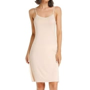 CARCOS Womens Basic Adjustable Spaghetti Strap Cami Full Slip Mini Dress Beige, M