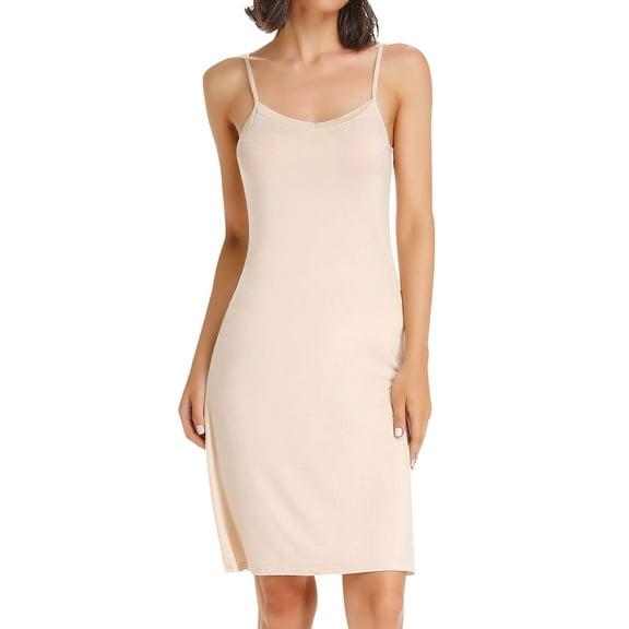 CARCOS Women's Basic Adjustable Spaghetti Strap Cami Full Slip Mini Dress Beige, S