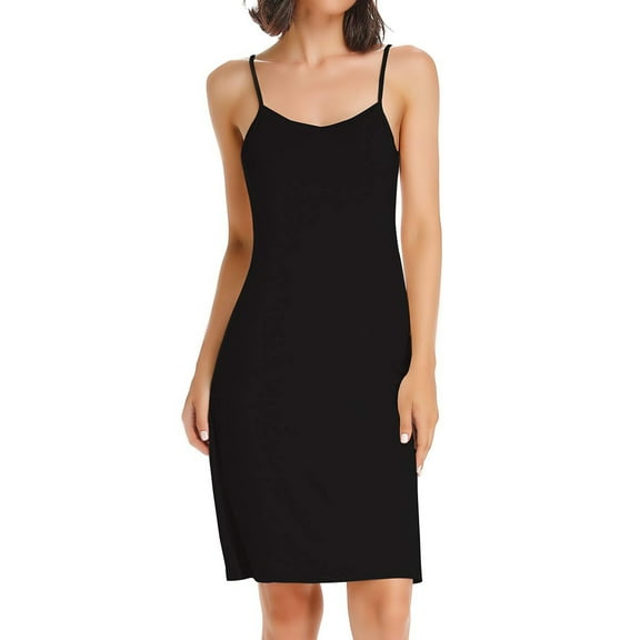CARCOS Women's Basic Adjustable Spaghetti Strap Cami Full Slip Mini Dress Black, L