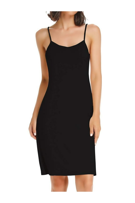 Women's Basic Adjustable Spaghetti Strap Cami Full Slip Mini Dress Black, S
