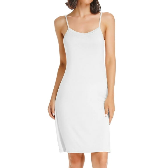 CARCOS Women's Basic Adjustable Spaghetti Strap Cami Full Slip Mini Dress White, XXL