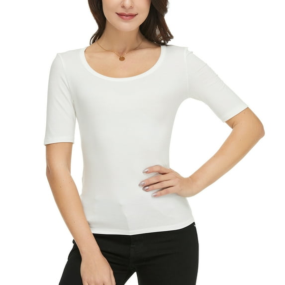 CARCOS Womens Basic Short Sleeve T-Shirts Crew neck Plain Tee Top Slim Fit Blouse Tee White 3XL