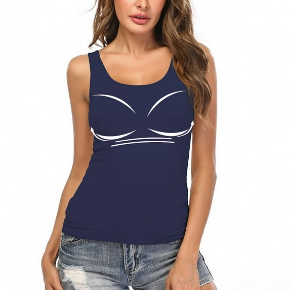 CARCOS Womens Tank Tops with Built in Shelf Bra Plus Size Basic Stretchy Padded Camisole Casual Layering Tanks Undershirt Navy 3XL