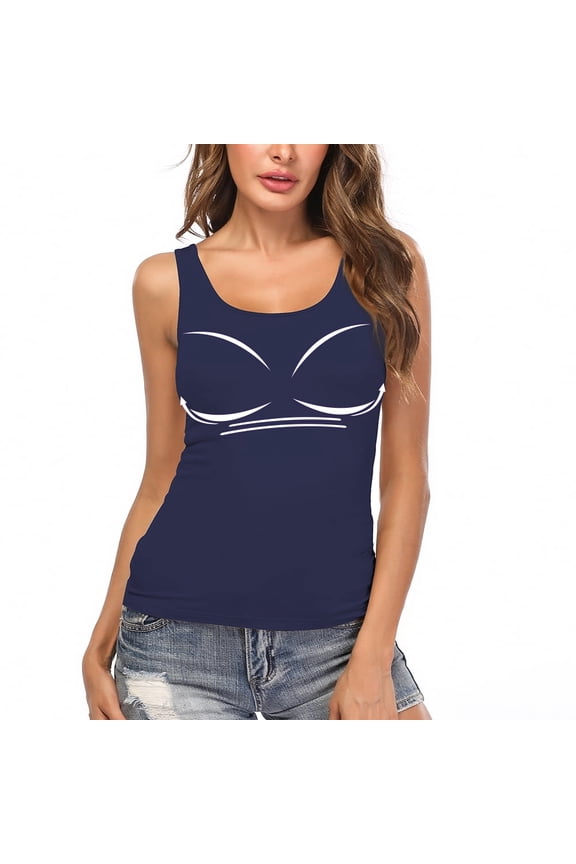 Womens Tank Tops with Built in Shelf Bra Plus Size Basic Stretchy Padded Camisole Casual Layering Tanks Undershirt Navy XL