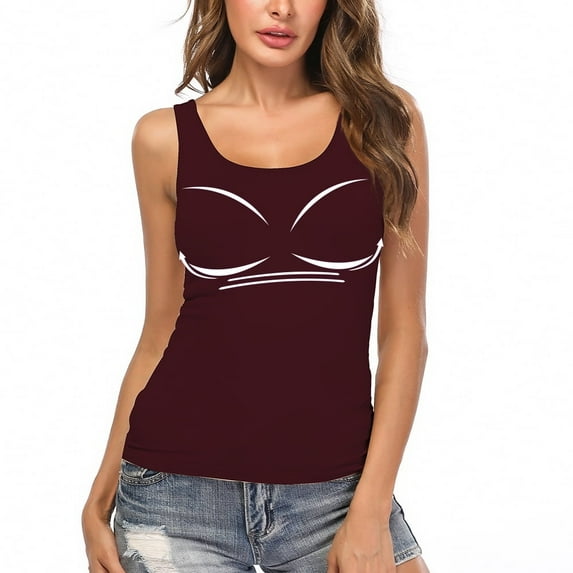 CARCOS Womens Tank Tops with Built in Shelf Bra Plus Size Basic Stretchy Padded Camisole Casual Layering Tanks Undershirt Wine L
