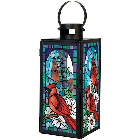 CARDINALS APPEAR 14" Memorial Stained Glass LED Candle Lantern by Carson