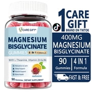 CARE GIFT 400mg Magnesium Bisglycinate Gummies with D3 B6 L-Theanine, Sleep Calm Bone Support, Muscle Relaxation Bone Health,90 Lemon Raspberry Gummies