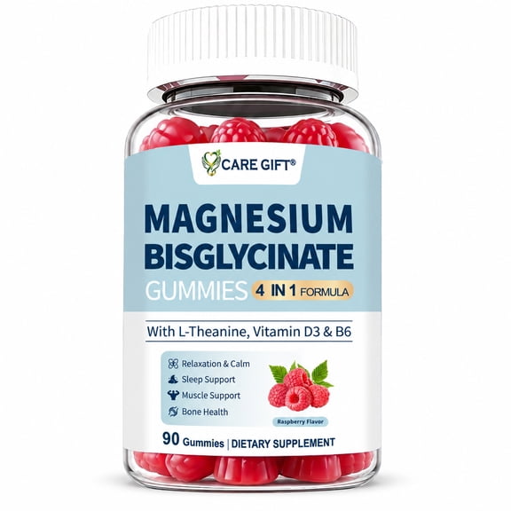 400mg Chelated Magnesium Bisglycinate Gummies with D3, B6 & L-Theanine Sleep, Calm & Bone Support, 90 Raspberry Gummies