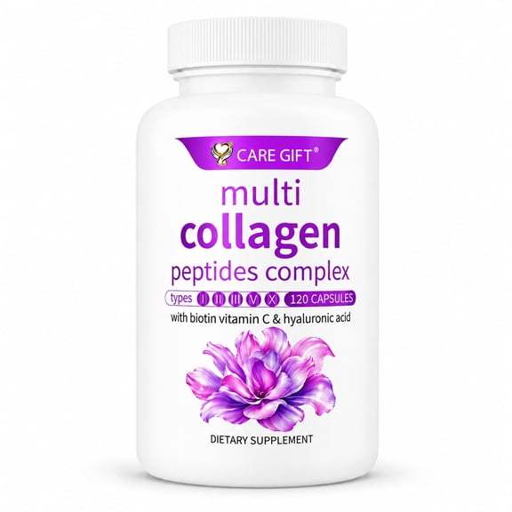 CARE GIFT Hydrolyzed Multi Collagen Peptides Supplement - 5 Types Blend (I, II, III, V, X) Infused with Biotin & Hyaluronic Acid, Vit C - Anti-Aging Beauty Formula for Hair, Skin, Nails and Joint Hea