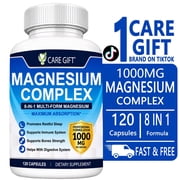 CARE GIFT Magnesium Complex 1000 mg Capsules, 8 Forms High Absorption Elemental Magnesium for Bone, Muscle & Sleep Support, Non-GMO Wellness Supplement for Men & Women, 120-Count