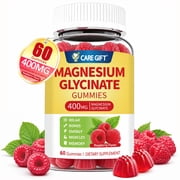 Magnesium Glycinate Gummies 400mg with Calcium, Vitamin D3 B6 & CoQ10, Sugar Free Sleep & Muscle Relaxation Supplement, Raspberry, 60 Count