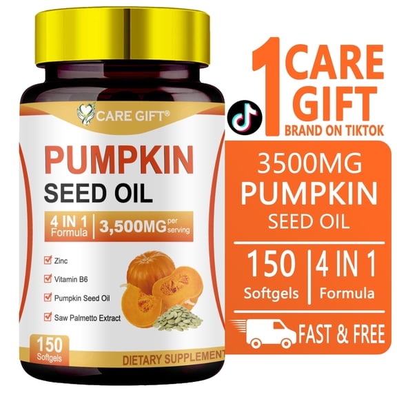 CARE GIFT Pumpkin Seed Oil with Saw Palmetto 3500mg - Zinc Vitamin B6 4-in-1 Advanced Formula, Hair Urinary Prostate Health Support, 150 Softgels