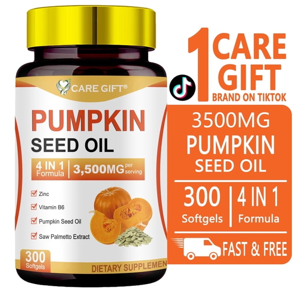 CARE GIFT Pumpkin Seed Oil with Saw Palmetto 3500mg - Zinc Vitamin B6 4-in-1 Advanced Formula, Hair Urinary Prostate Health Support, 300 Softgels