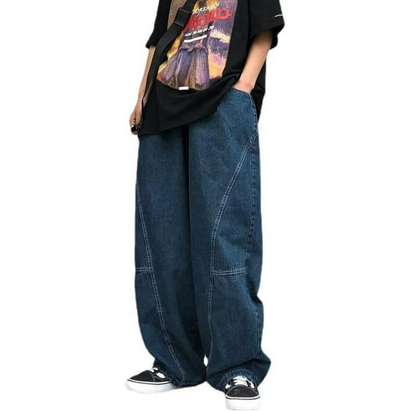 Kukuzhu Baggy Jeans for Women Men Y2K Cargo Jeans Fairycore Wide Leg Jeans Aesthetic Vintage Clothes 90s Hip Hop Streetwear