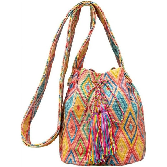 PTSPLLMY Bohemian Canvas Crossbody Bag Womens Hippie Bucket Bag Boho Tote Hobo Bags Aesthetic Shoulder Handbag Tassel Sling Beach Bag