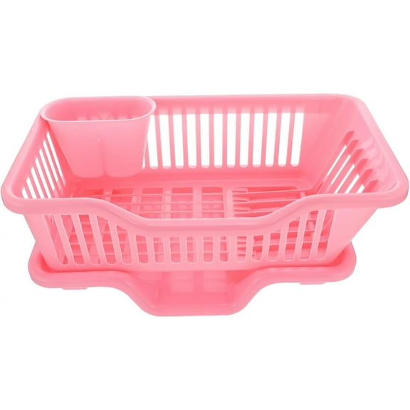 CAREFORM Dish Drying Rack Plastic Sink Dish Rack Drainer with Drainboard for Kitchen Counter Dish Strainers with Utensil Holder Pink