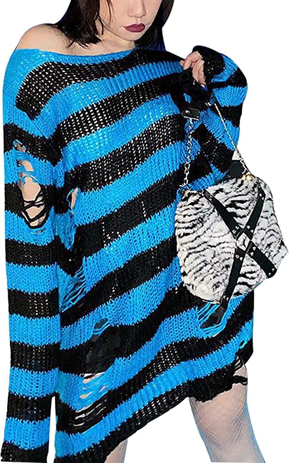 CAREFORM Y2K Oversized Goth Punk Ripped Striped Long Sleeve CAREFORM Y2K Oversized Goth Punk Ripped Striped Long Sleeve