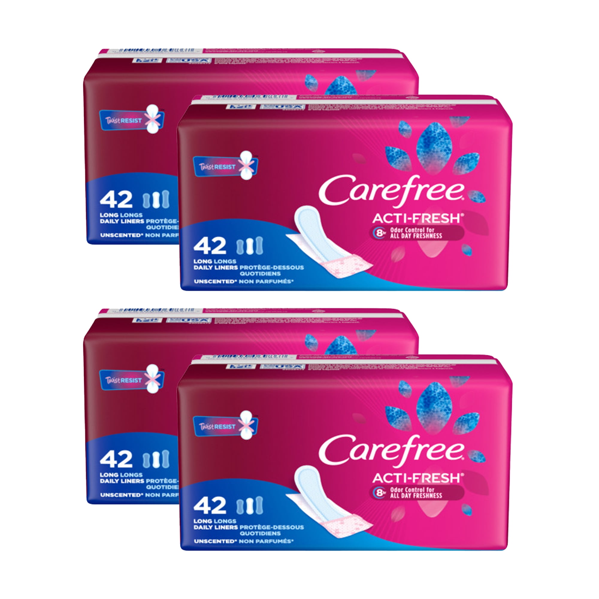 CAREFREE Acti-Fresh Body Shape Long To Go Pantiliner, Unscented 42 ea (Pack  of 4)