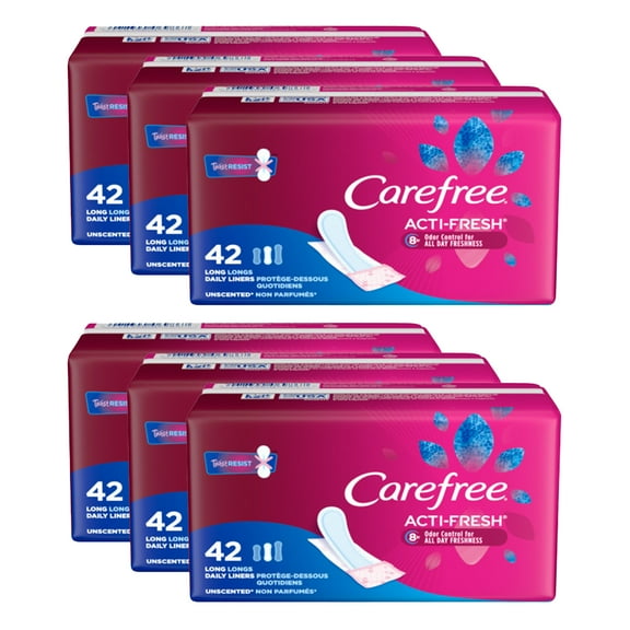 CAREFREE Acti-Fresh Body Shape Long To Go Pantiliner, Unscented 42 ea (Pack of 6)