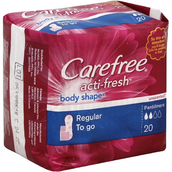 CAREFREE Acti-Fresh Body Shape Regular To Go Pantiliners, Unscented 20 ea (Pack of 6)