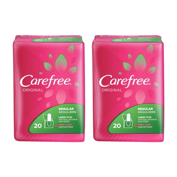 CAREFREE Original Regular To-Go Pantiliners, Fresh Scent 20 ea (Pack of 2)