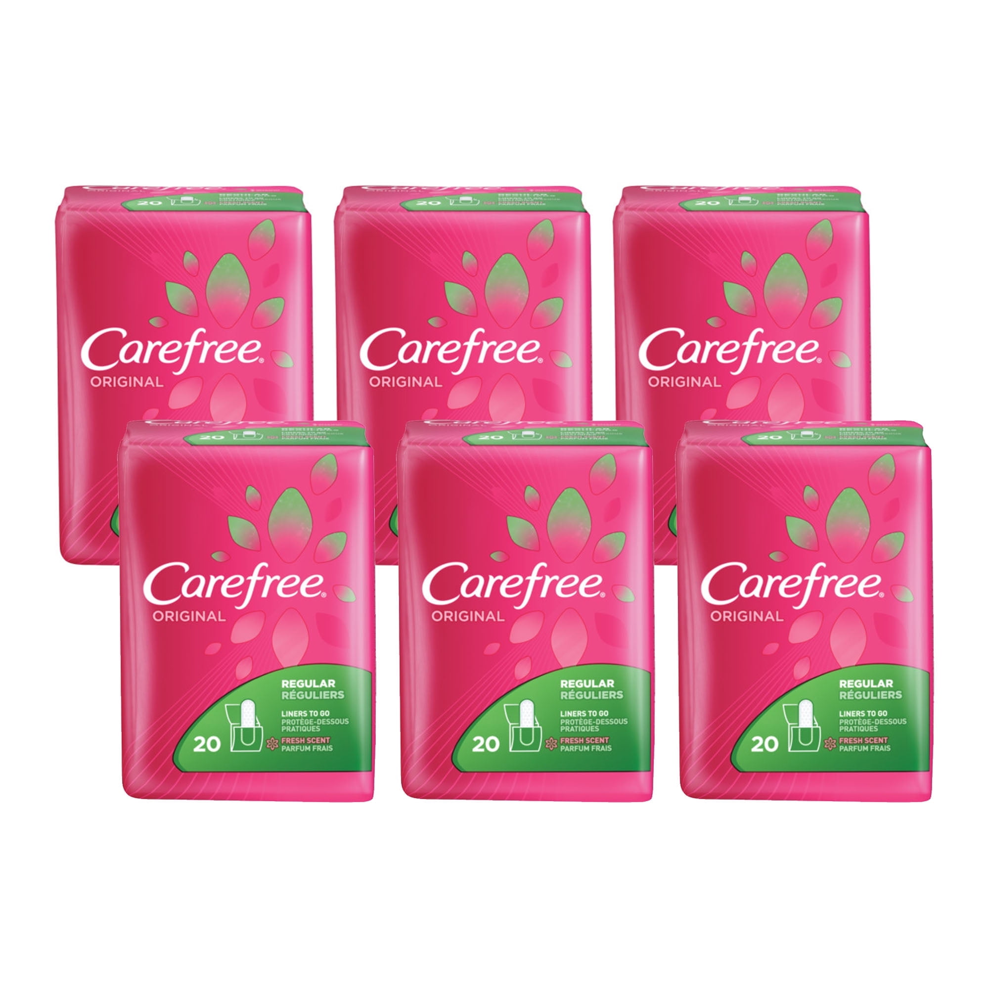CAREFREE Original Regular To-Go Pantiliners, Fresh Scent 20 ea (Pack of 6)