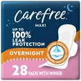 thumbnail image 1 of Carefree Overnight Maxi Pads with Wings, 28 Count, 1 of 10