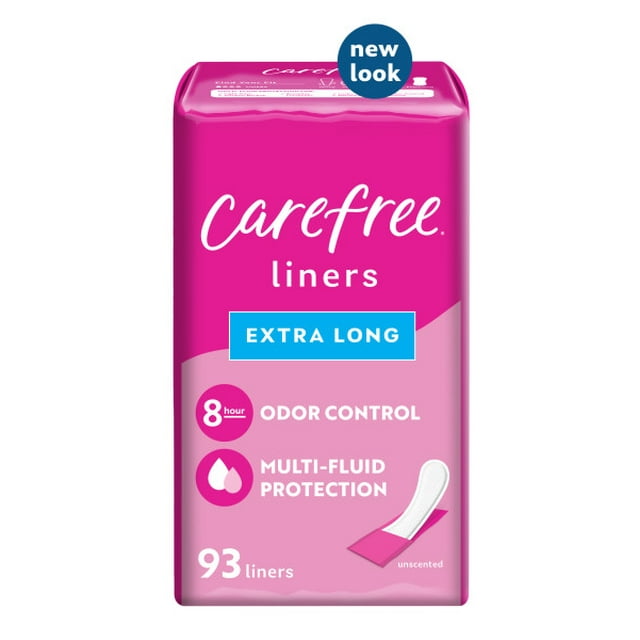 CAREFREE® Panty Liners, Extra Long, Unscented, 8 Hour Odor Control, 93ct