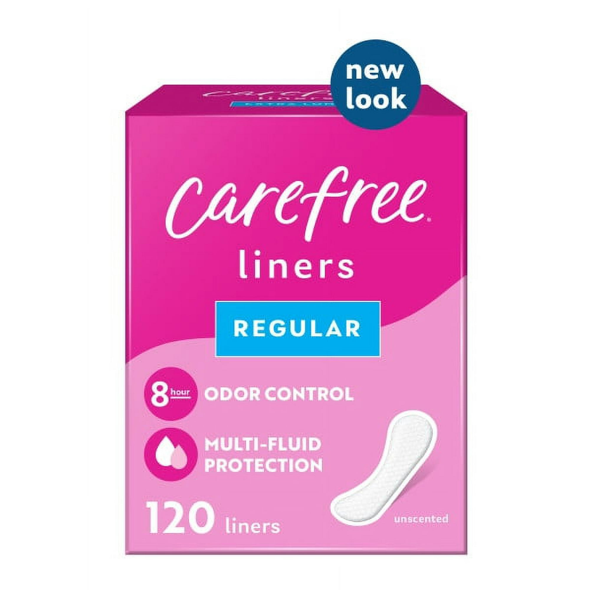 CAREFREE® Panty Liners, Regular, Flat, Unscented, 8 Hour Odor Control, 120ct