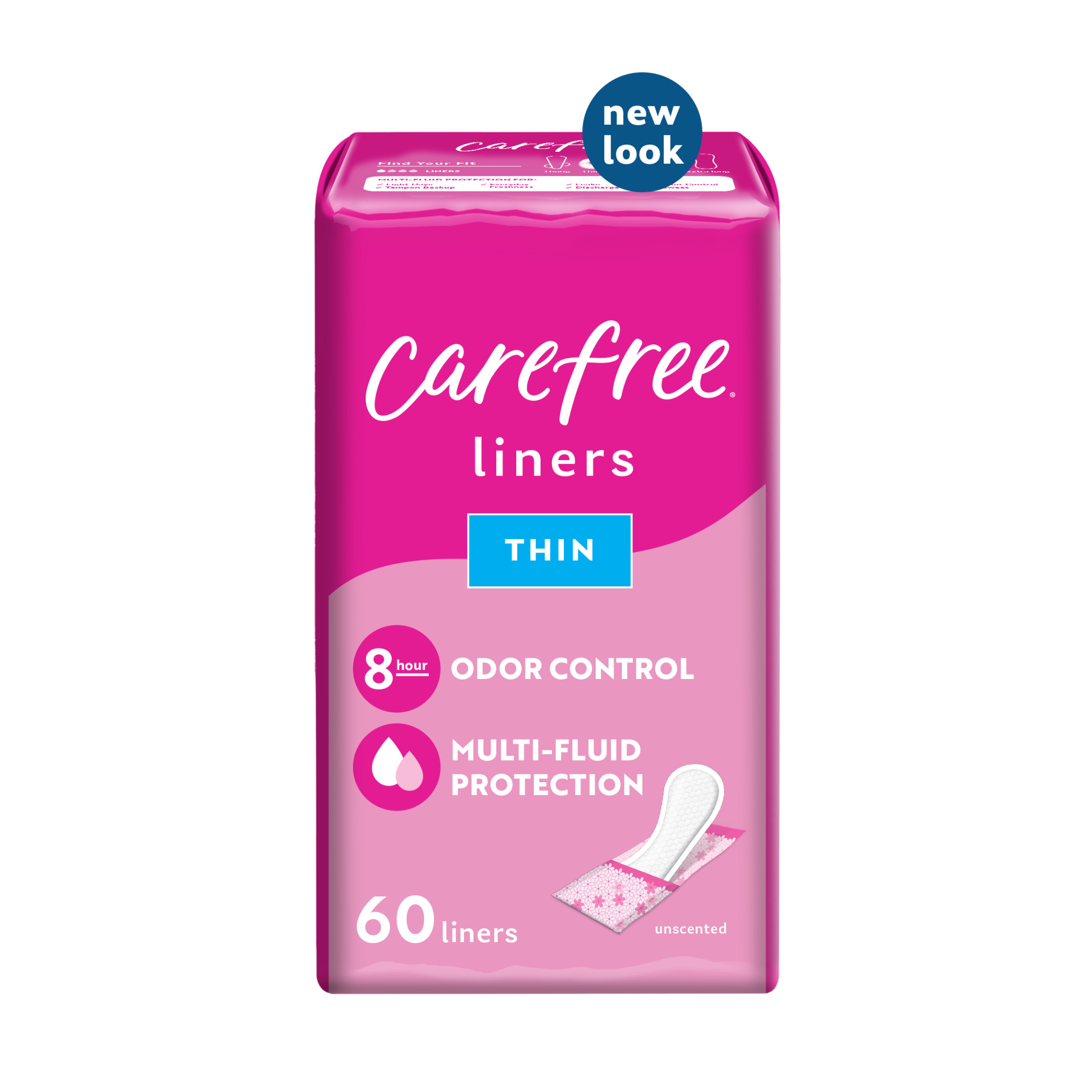 CAREFREE® Panty Liners, Thin To Go, Unscented, 8 Hour Odor Control, 60ct - image 1 of 10