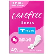 Carefree Panty Liners for Women, Thong Liners, Unwrapped, Unscented 49 Count