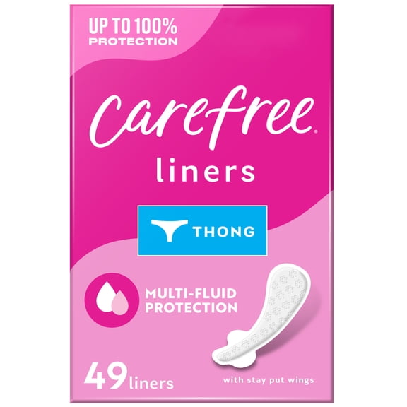 Carefree Panty Liners for Women, Thong Liners, Unwrapped, Unscented (49 Count)