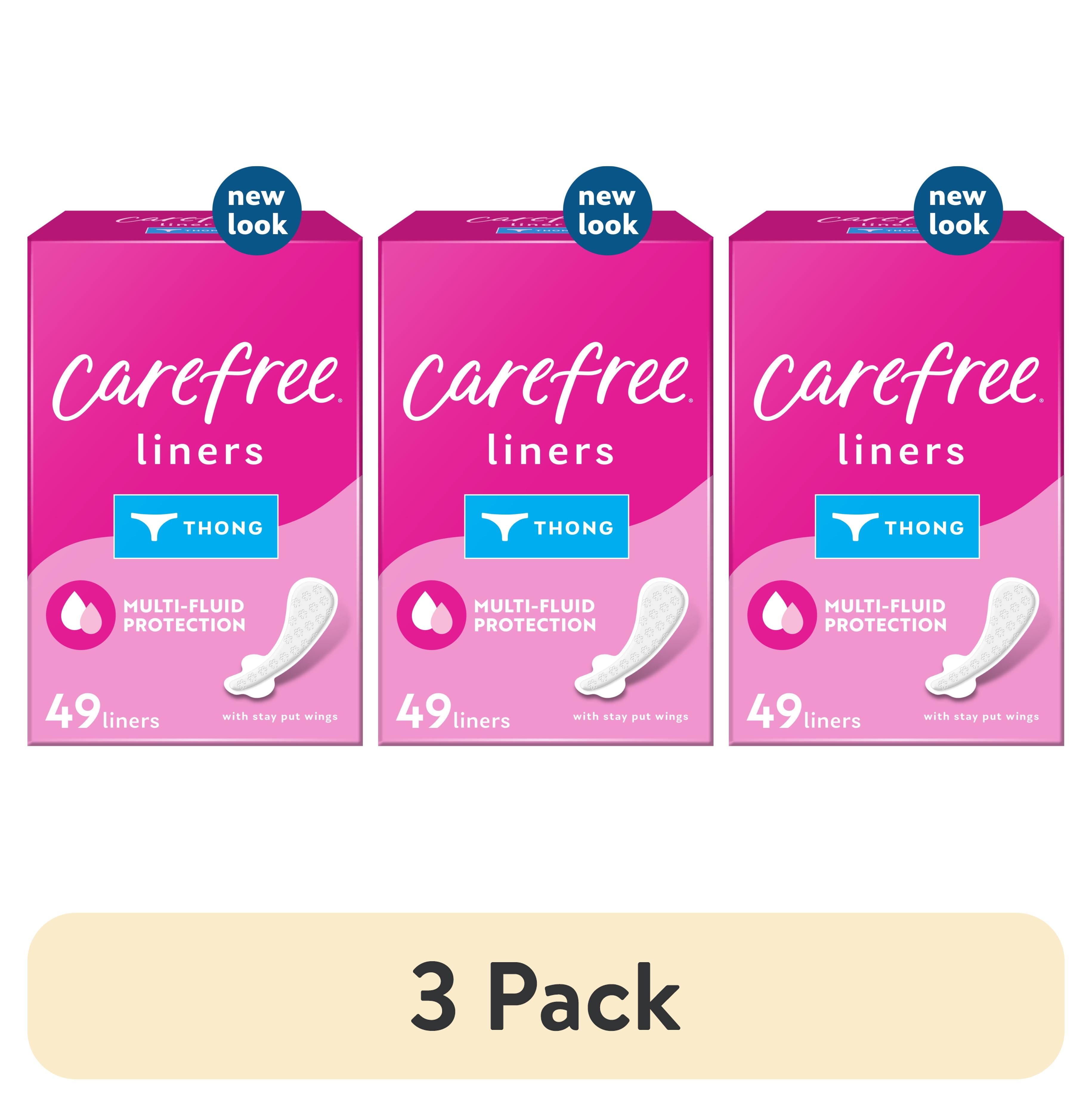 (3 pack) CAREFREE® Regular Thong Panty Liners With Wings, Flat, Unscented, 49 Ct