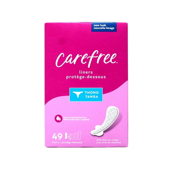 CAREFREE Regular Thong Panty Liners With Wings, Flat, Unscented, 49 Ct