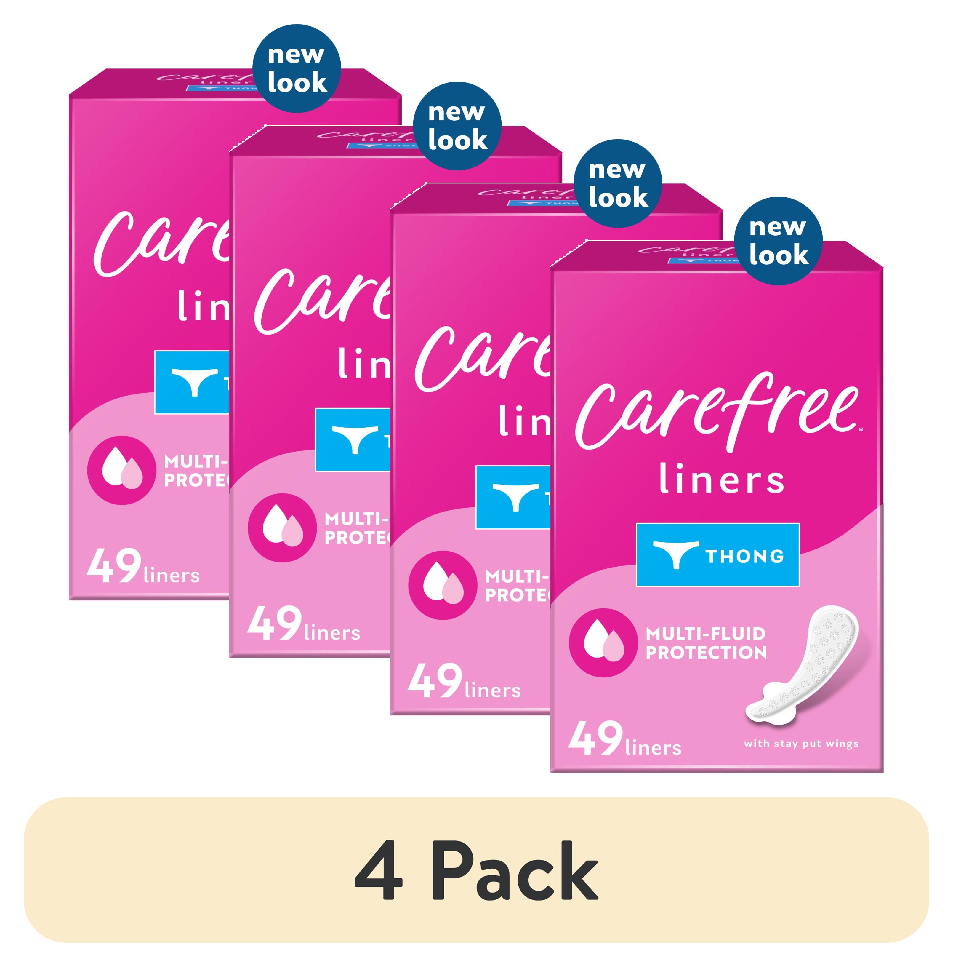 (4 pack) CAREFREE® Regular Thong Panty Liners With Wings, Flat