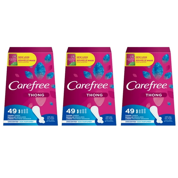 CAREFREE Thong Pantiliners, Regular Unscented 49 ea (Pack of 3)
