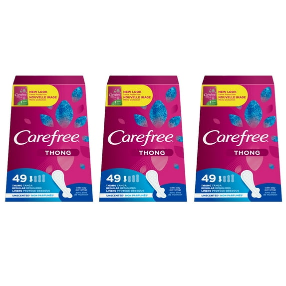 CAREFREE Thong Pantiliners, Regular Unscented 49 ea (Pack of 3)