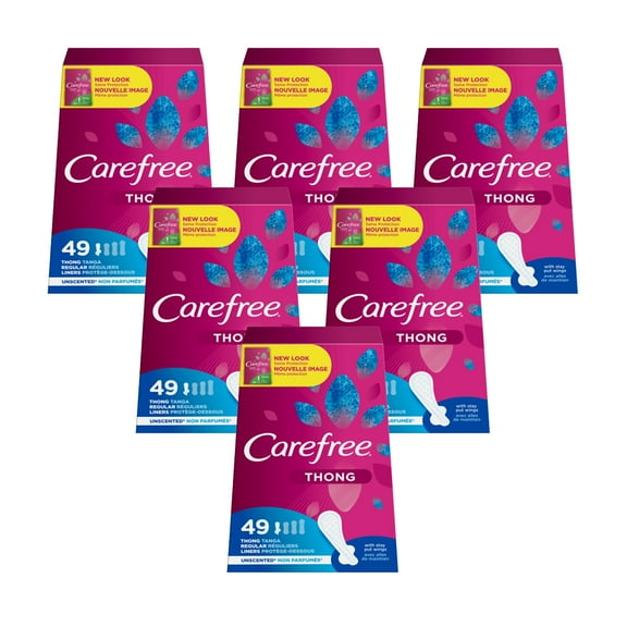 CAREFREE Thong Pantiliners, Regular Unscented 49 ea (Pack of 6)