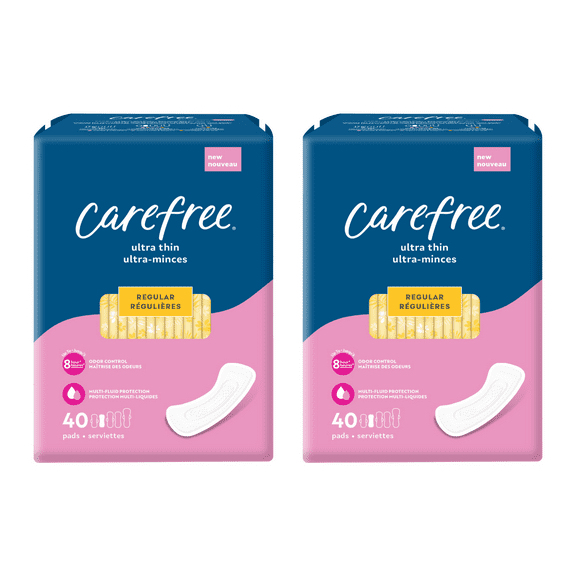 CAREFREE Ultra Thin Pads, Regular Pads Without Wings, 40ct (Pack of 2)